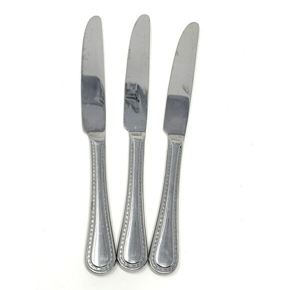 Argent Orfevres Stainless Pearl Dinner Solid Knives 9 1/2” Set Of 3 - Picture 1 of 7